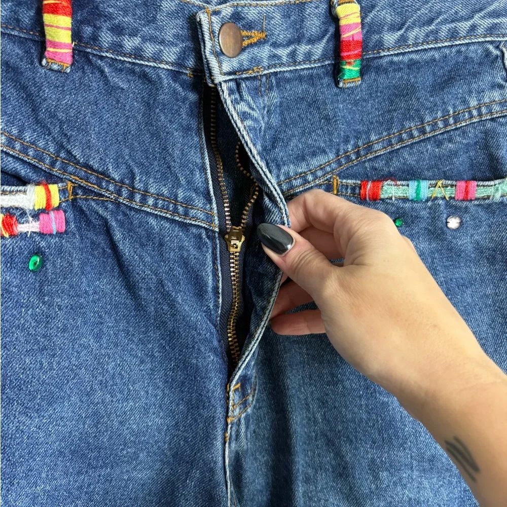 Vintage 80s High Rise Mom Jeans 26 Waist Embellished Denim 100% Cotton - Picture 5 of 12